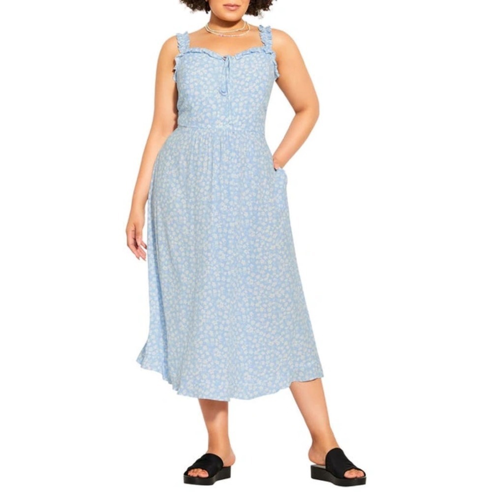 City Chic CCX Cecillia Floral Dress Blue Breezy Floral Size XL/22